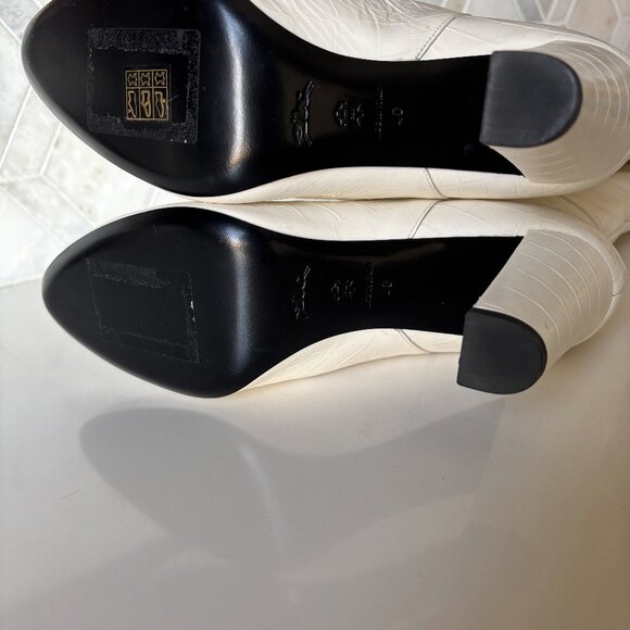 Longchamp Size 40/9.5 Knee High Heeled Boot White Crocodile Alligator FW 21 Pull - Picture 6 of 7